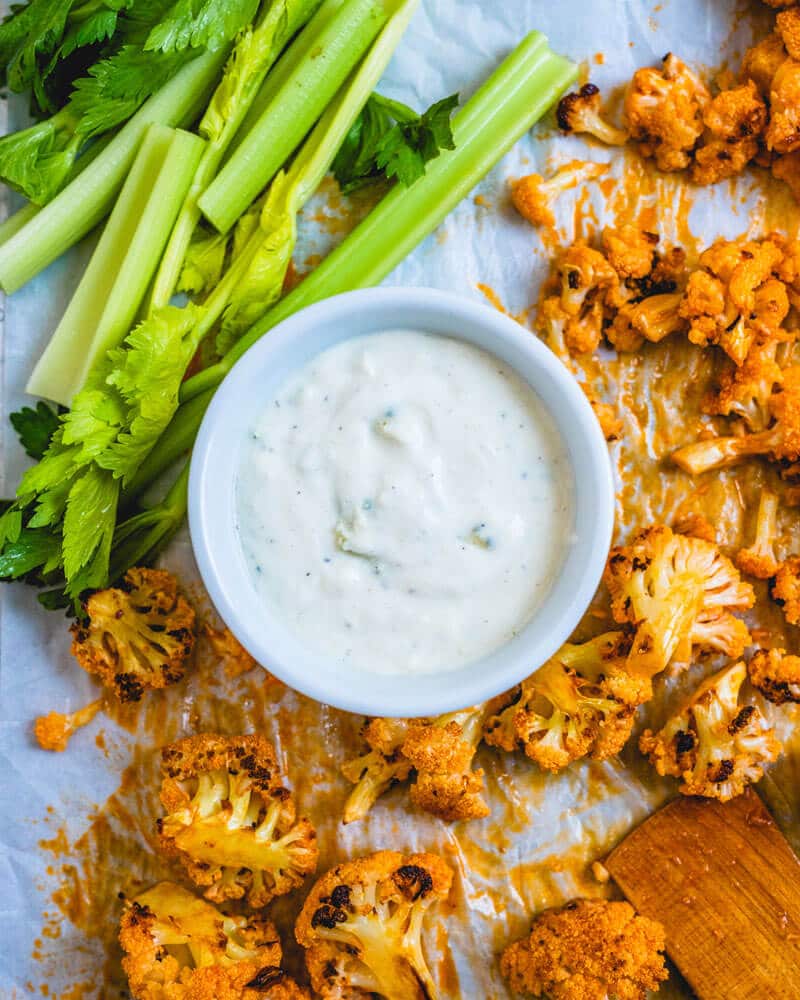 Buffalo Cauliflower with Blue Cheese Dip