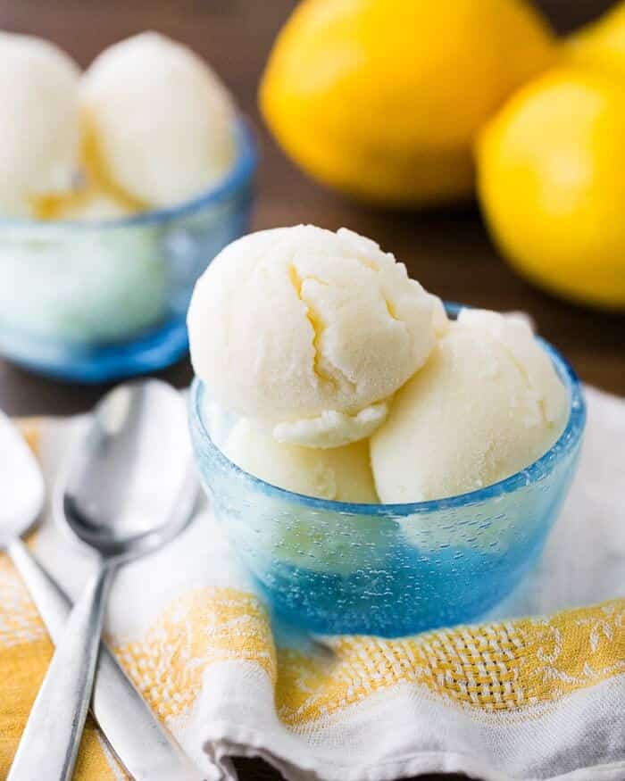 Lemon gelato in bowl.