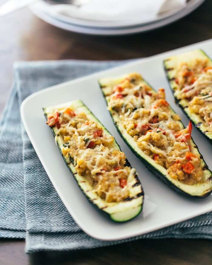 Grilled vegetarian stuffed zucchini