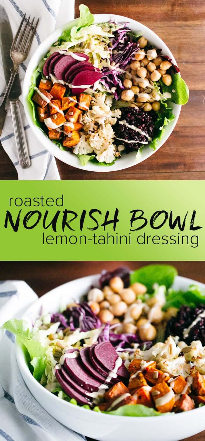 Roasted Nourish Bowl with Lemon Tahini Dressing | Fancy Foods Show