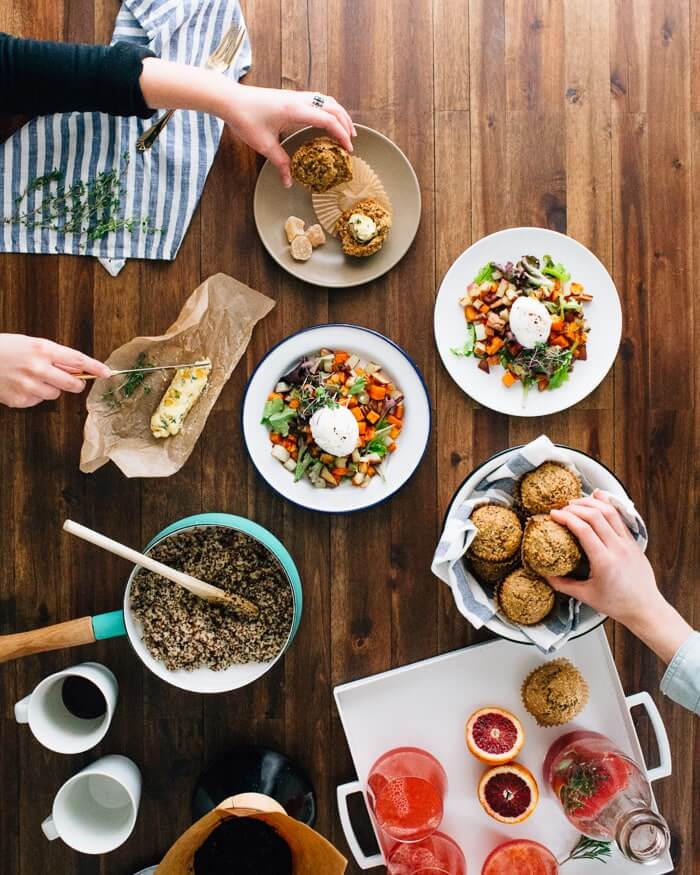 Poached Eggs and Potatoes | Brunch | Brunch table with hands