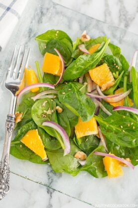 Spinach Salad with Asian Salad Dressing | Easy Japanese Recipes at fancyfoodsshow.com