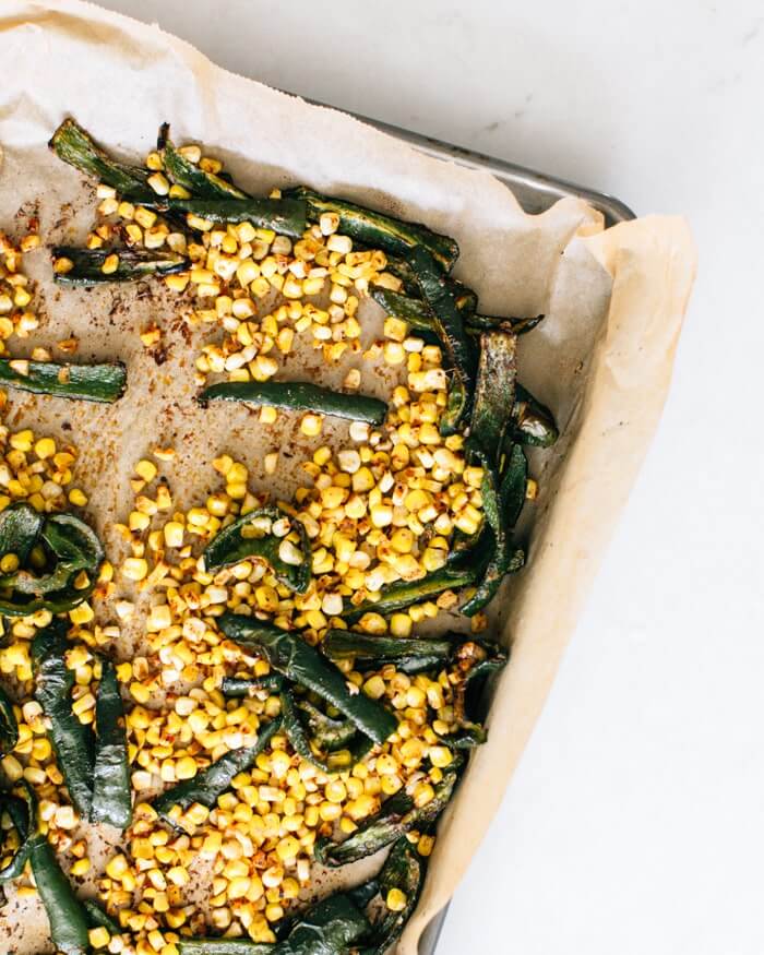 Roasted poblano peppers and corn