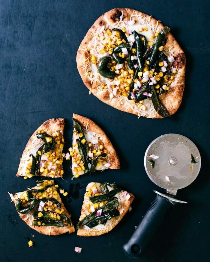 Poblano and corn pizza