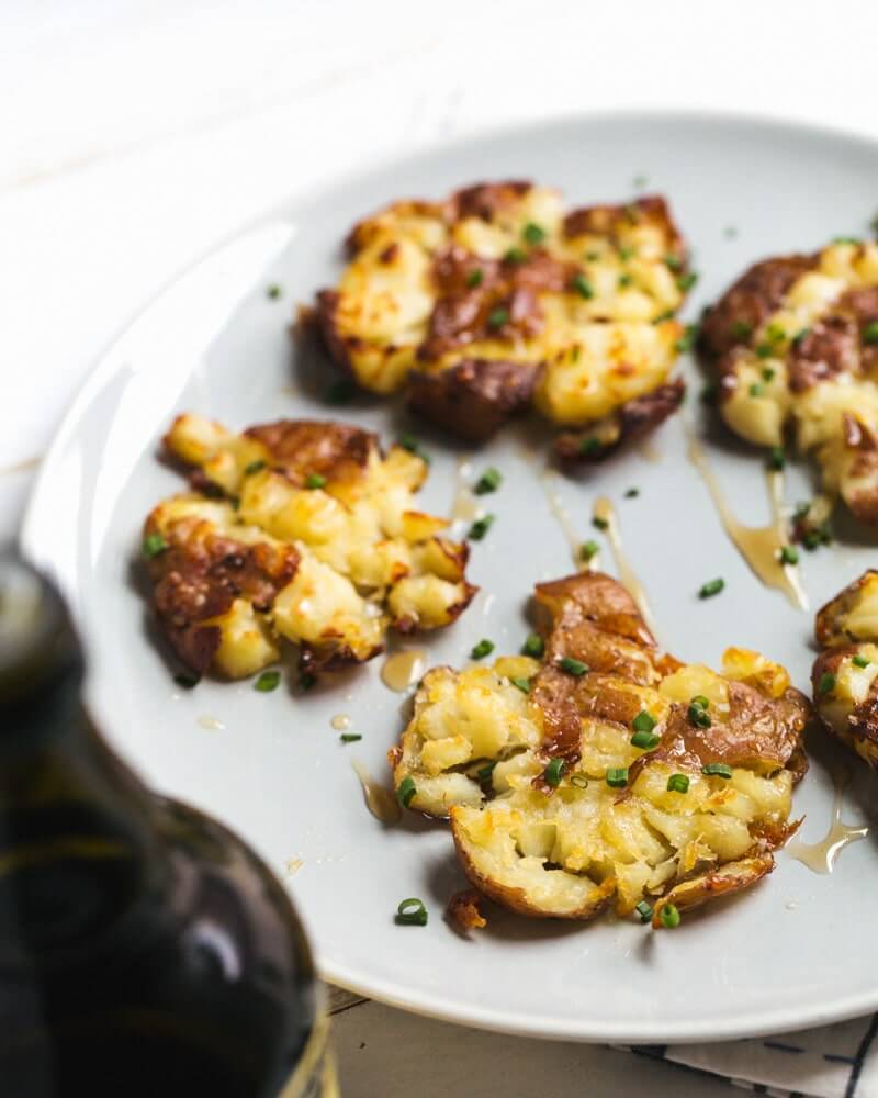 Roasted Smashed Potatoes with White Balsamic Reduction