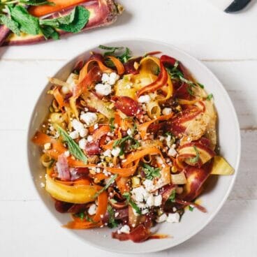 Carrot, Feta, and Pistachio Salad | Fancy Foods Show via Kale and Caramel