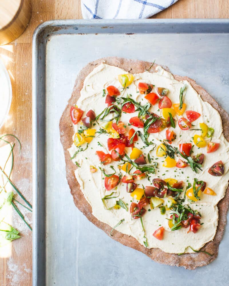 Rye pizza dough cracker crust | Tomato flatbread