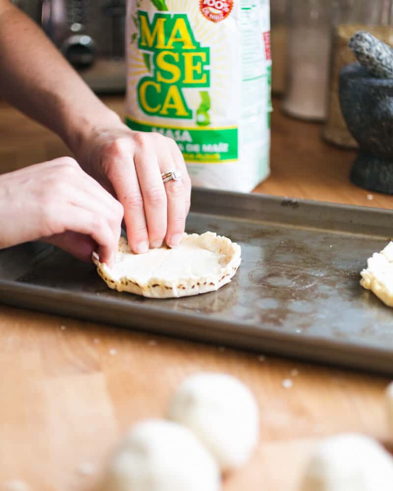 Crimping the edges of the dough