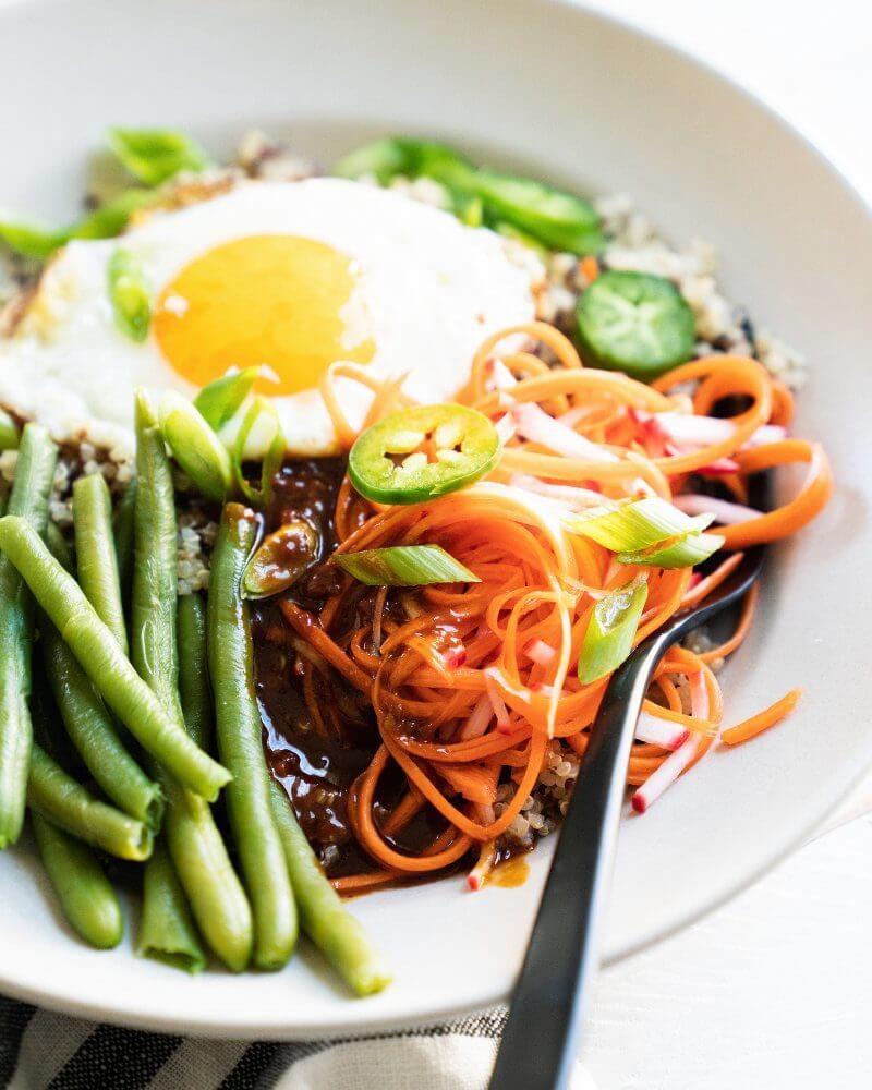 Vegetarian Bibimbap Bowl | Fancy Foods Show via The Minimalist Kitchen