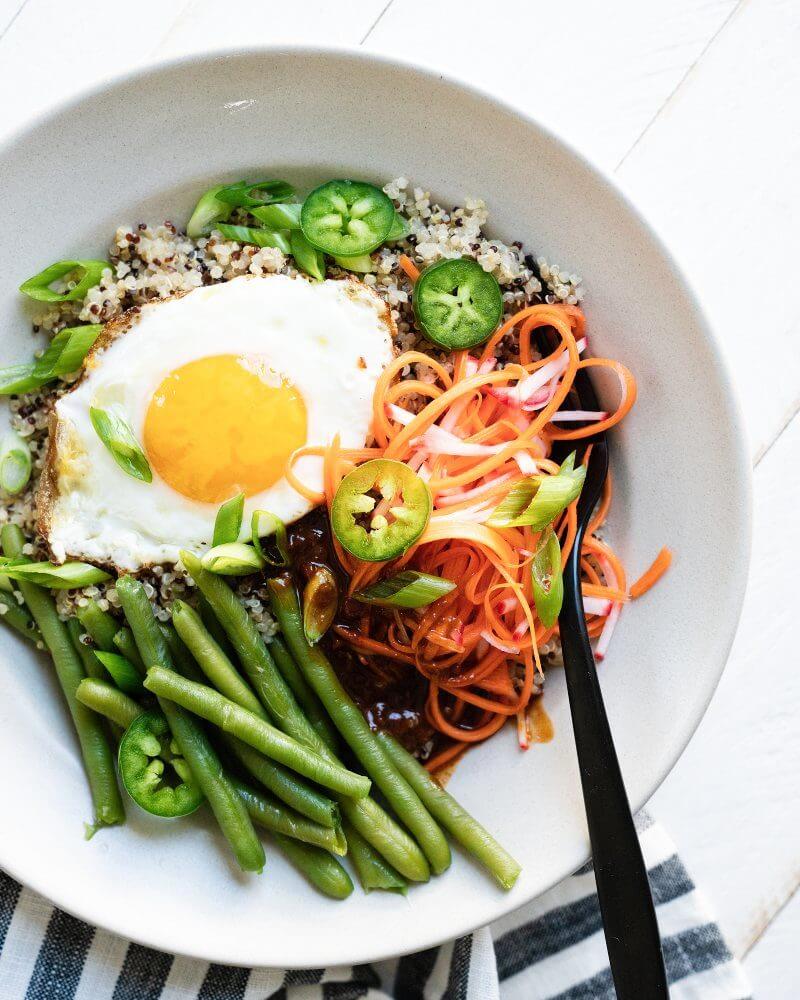 Vegetarian Bibimbap Bowl | Fancy Foods Show via The Minimalist Kitchen
