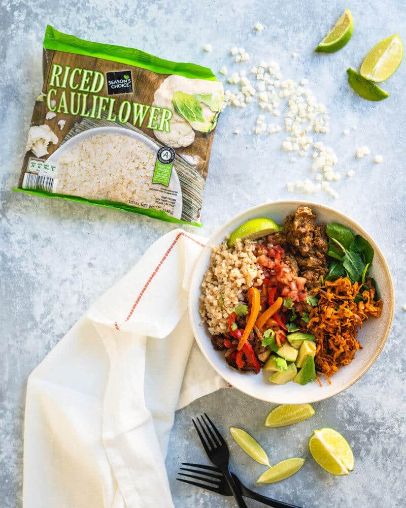 vegetarian Burrito Bowl with Cauliflower Rice 