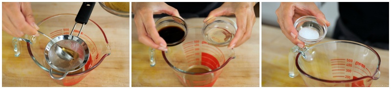 1 &frac12; Tbsp soy sauce, 1 Tbsp mirin over measuring cup