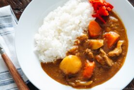 Japanese curry served with rice.