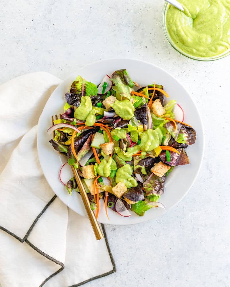Tossed salad with avocado dressing