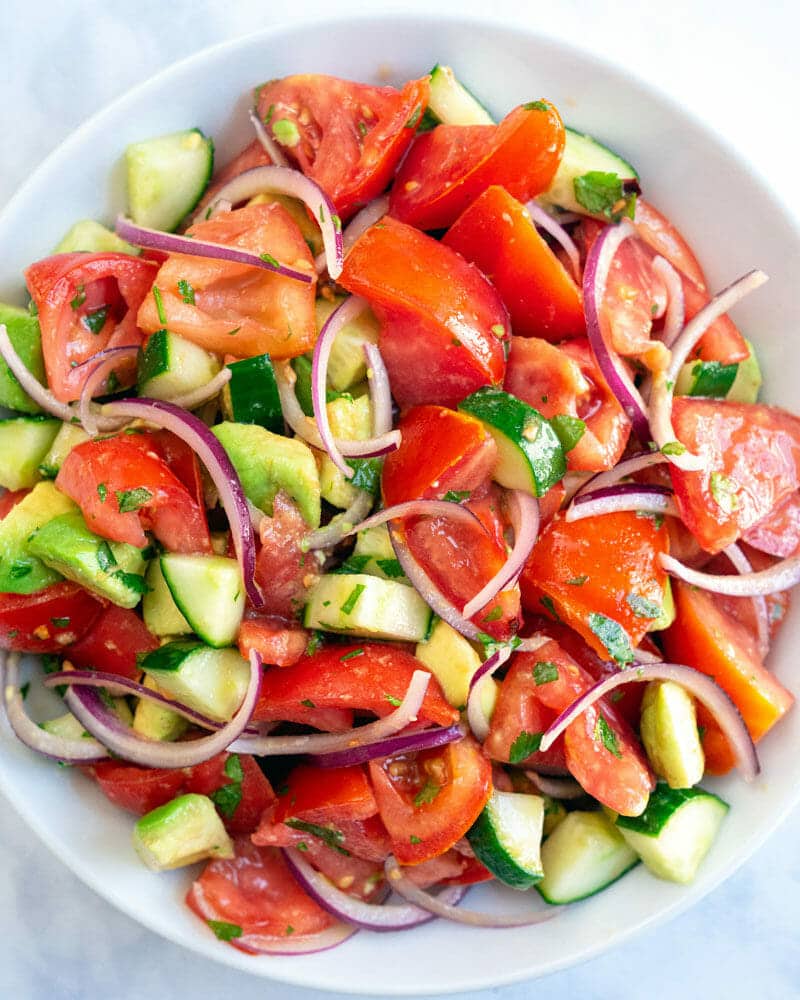 Cucumber tomato avocado salad