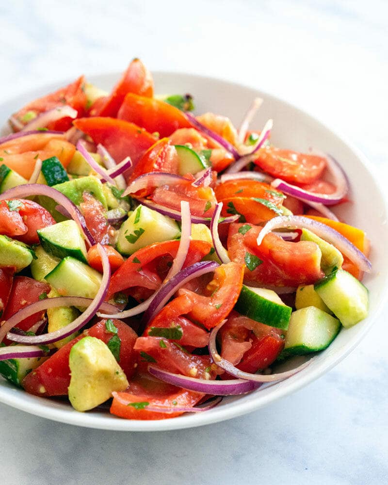 Cucumber tomato avocado salad