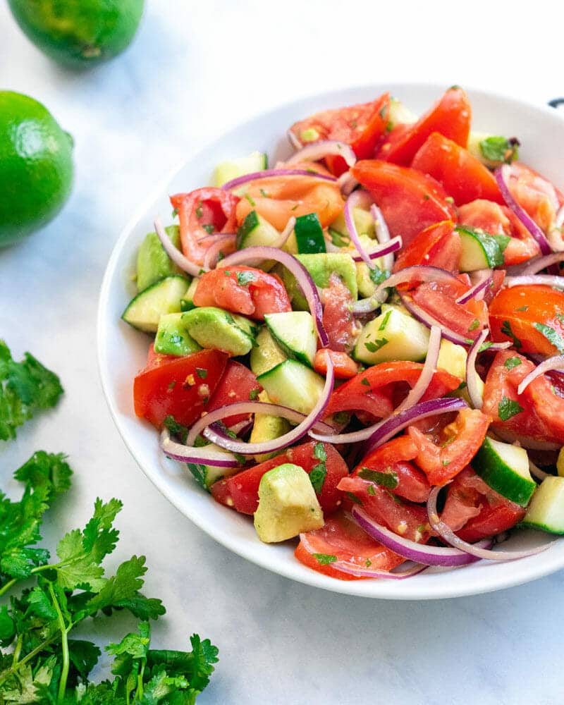Cucumber tomato avocado salad