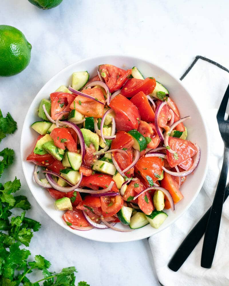 Cucumber tomato avocado salad
