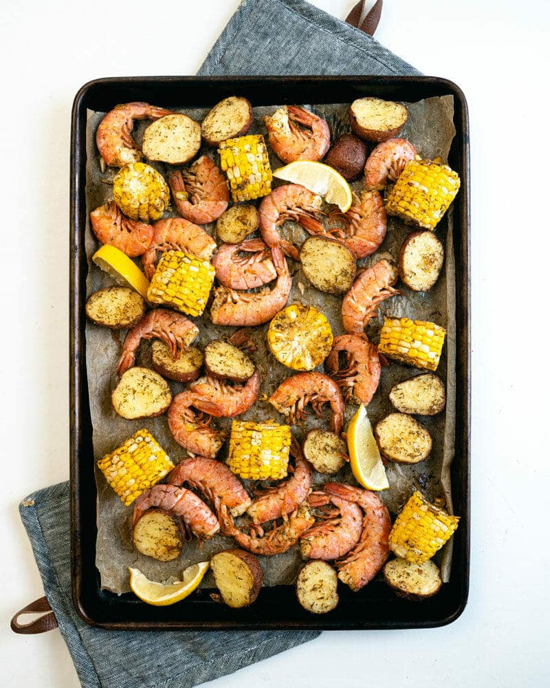 Sheet pan shrimp boil
