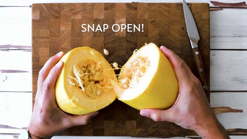 How to cut spaghetti squash: Snap it open