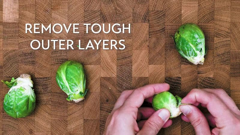 How to shred Brussels sprouts: Remove tough layers