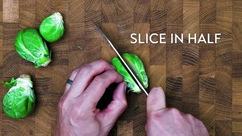 How to shred Brussels sprouts: Slice in half lengthwise