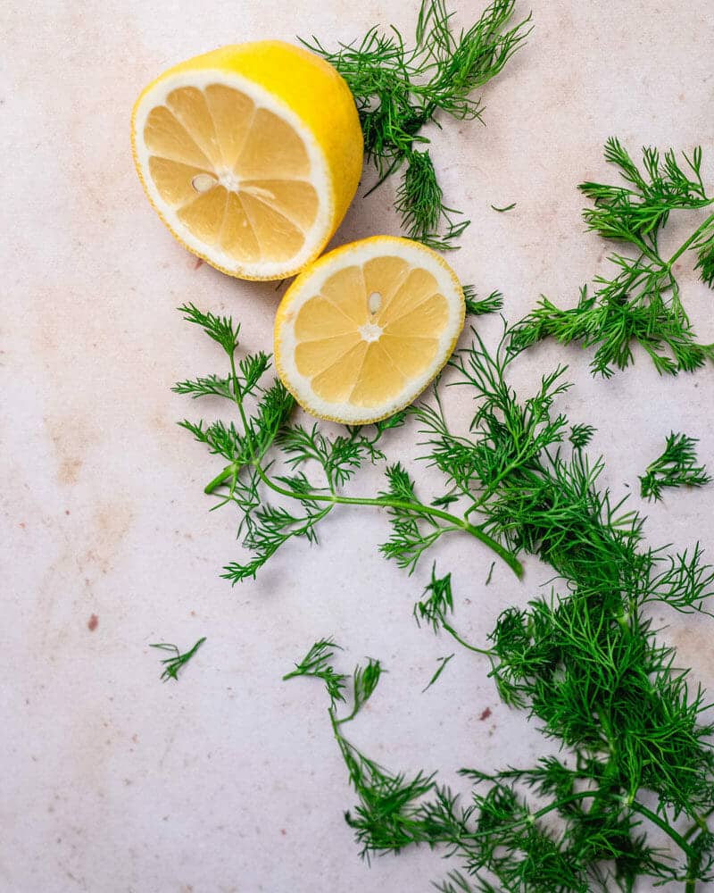 Key ingredients in lemon dill sauce: lemon and fresh dill