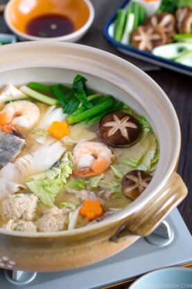 Chanko Nabe in a donabe hot pot.