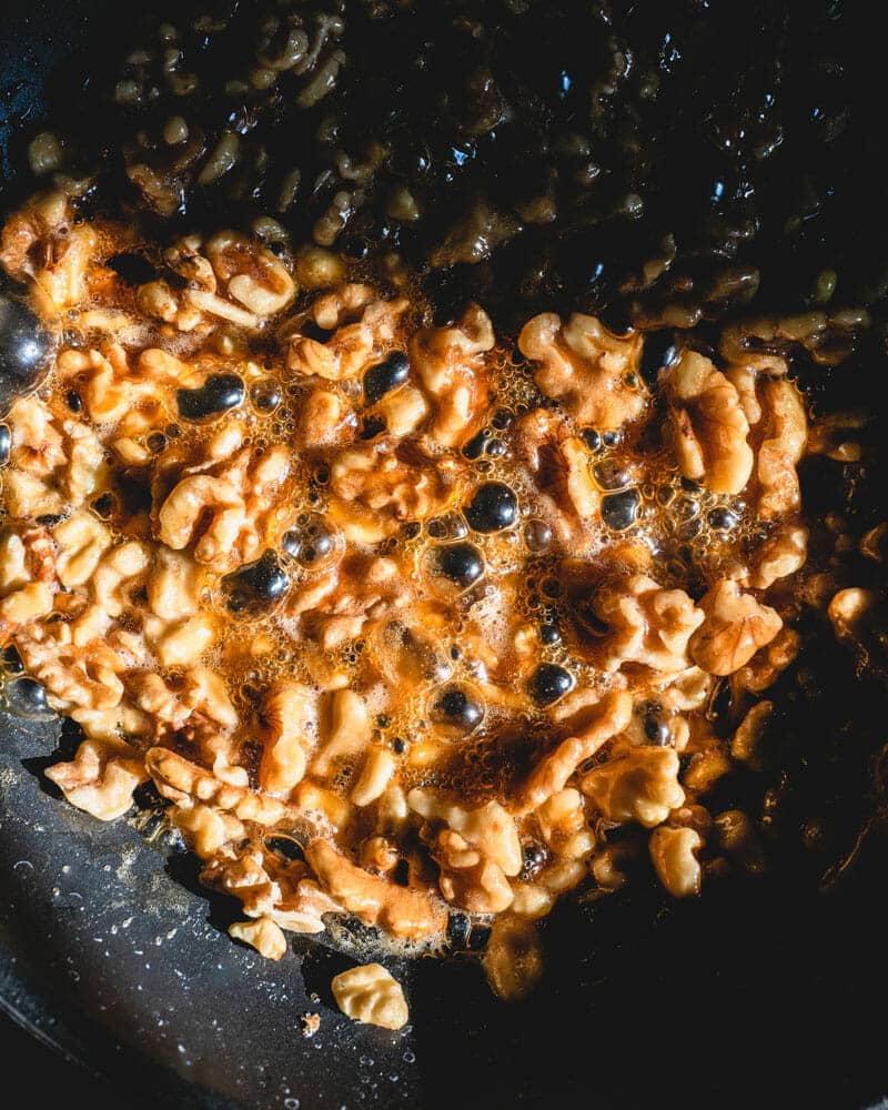 Walnuts in pan