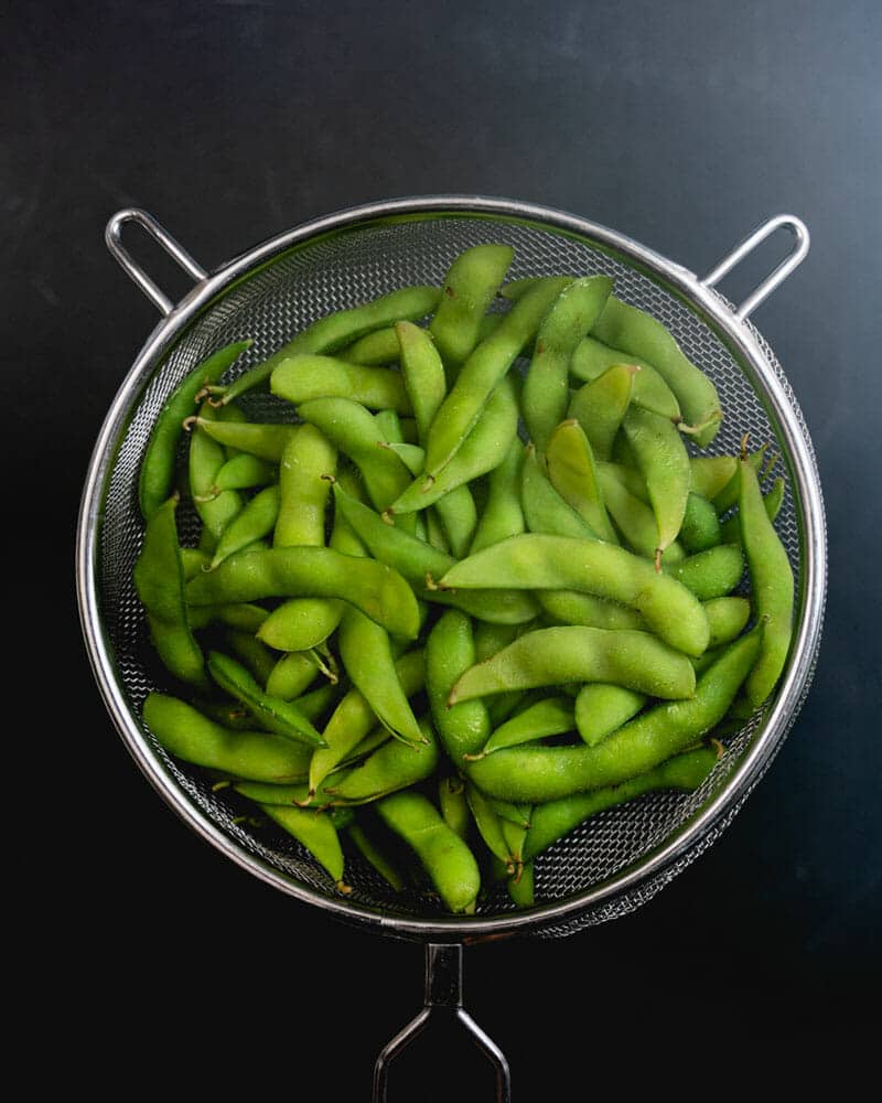 Edamame in strainer
