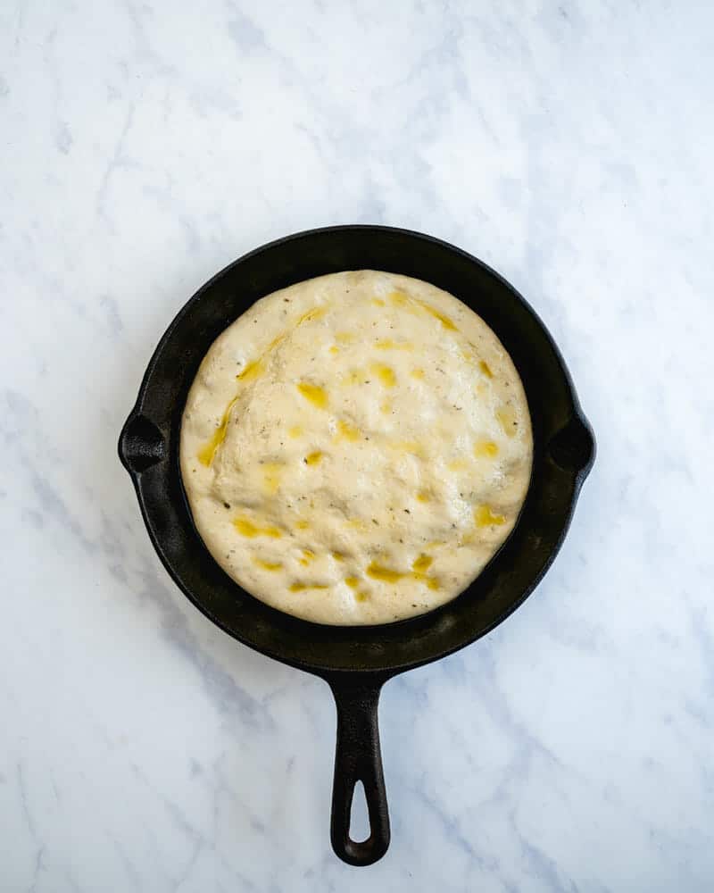 Dough in cast iron skillet