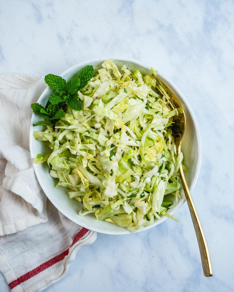 Cabbage salad in bowl.