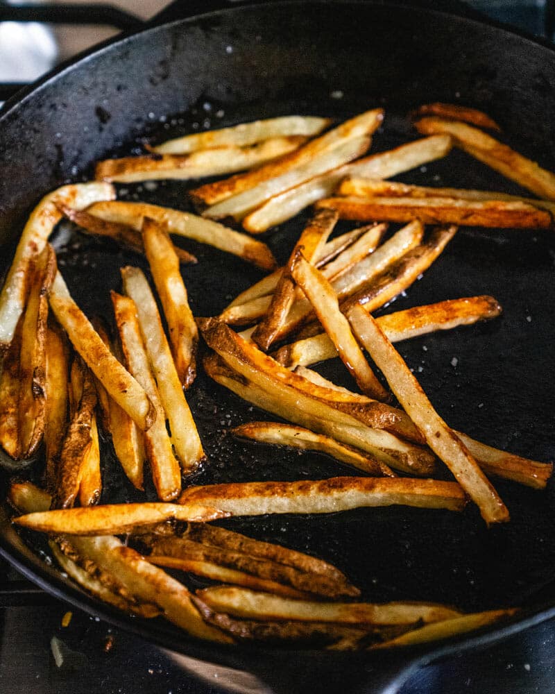 Pan frying fries