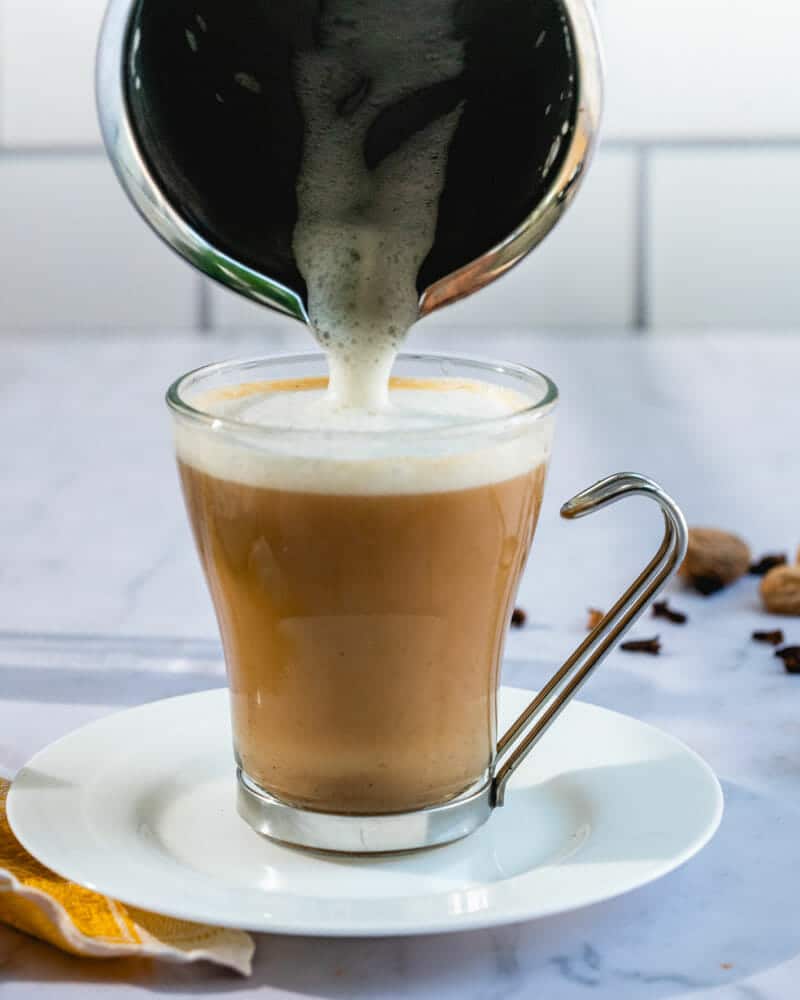 Foam on vegan chai latte