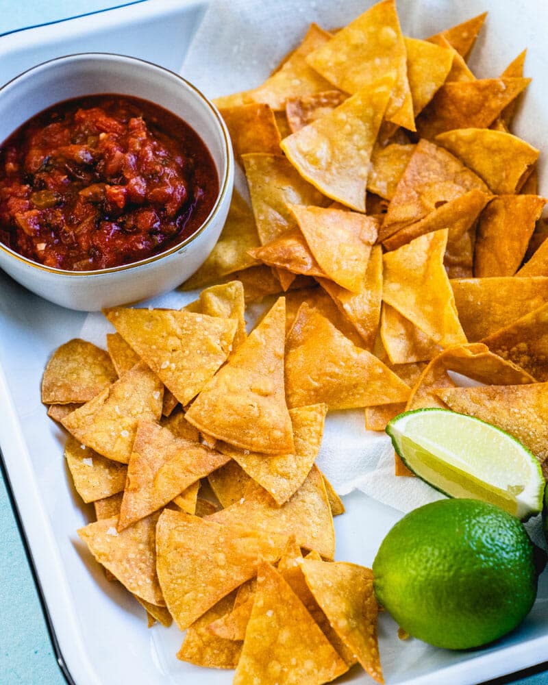 Homemade tortilla chips baked or fried
