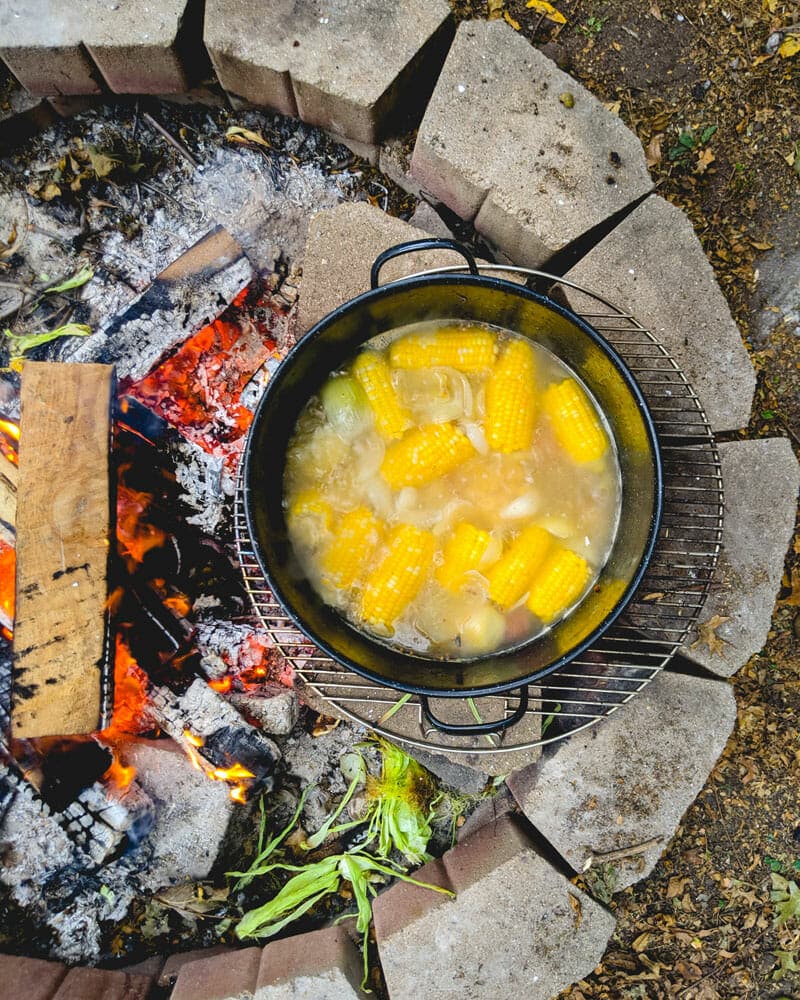 Shrimp boil on an open fire