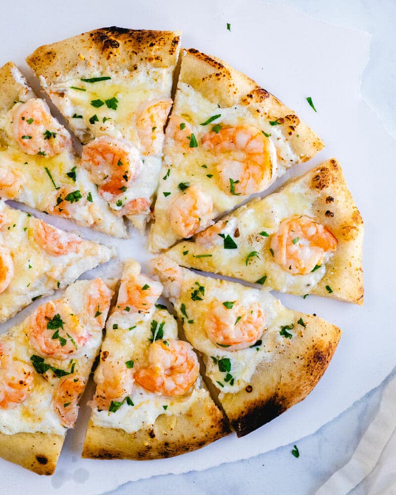 Shrimp pizza slices