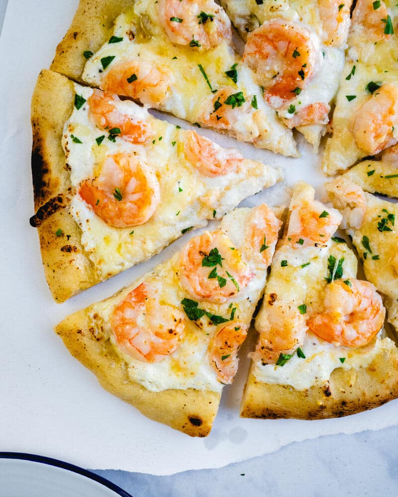 Shrimp pizza slices