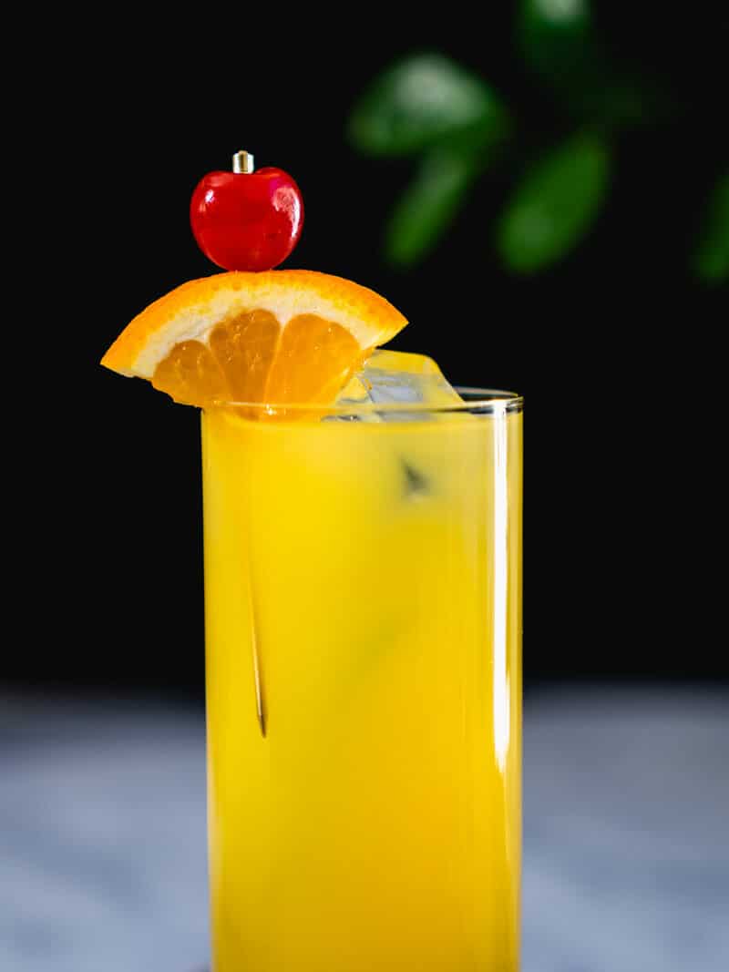 Harvey Wallbanger in a tall glass, garnished with an orange and cherry