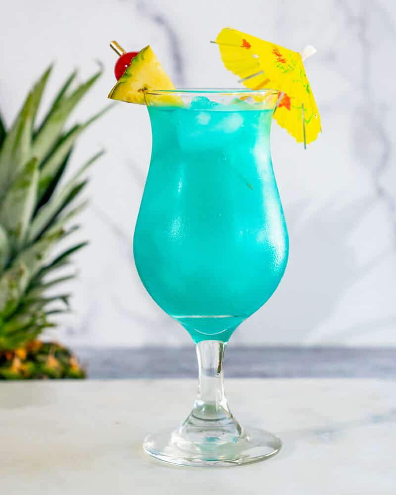 Blue Hawaii drink with drink umbrella