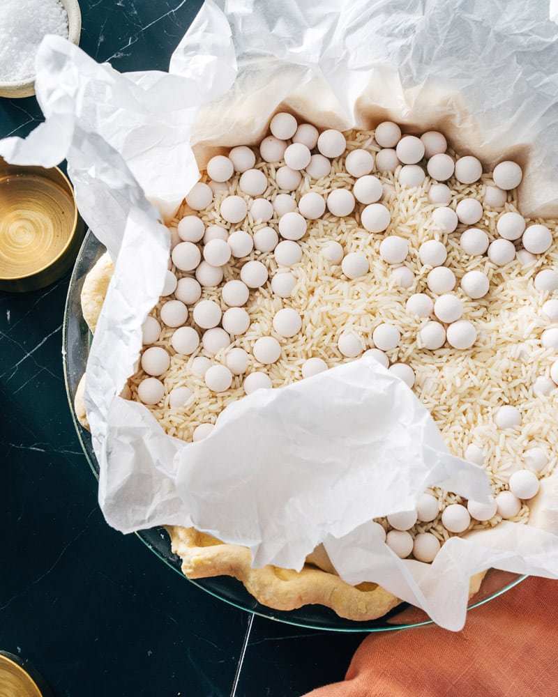 Step 1: Blind bake the quiche crust.