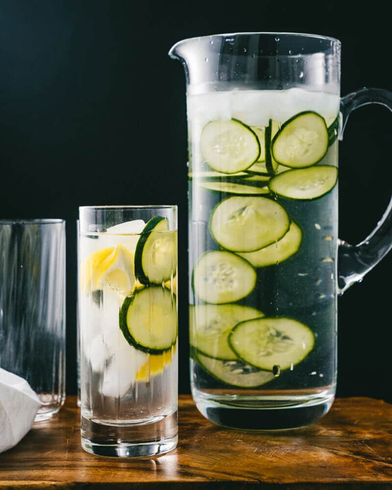 Cucumber water in pitcher.