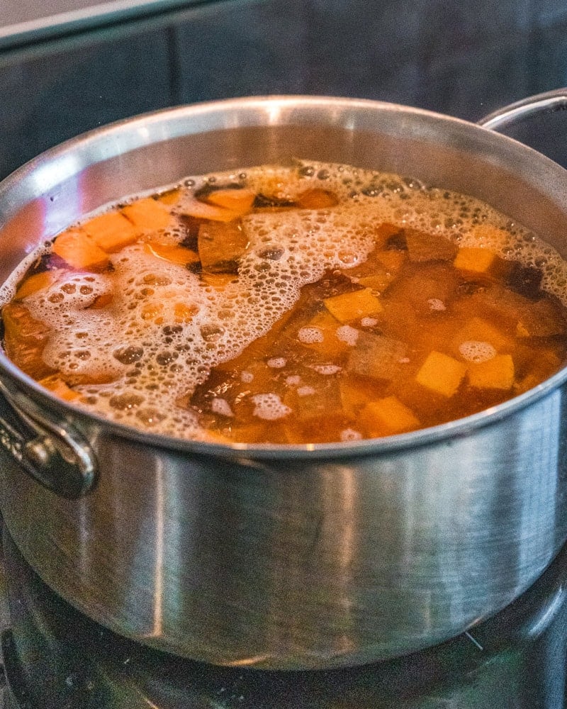 Pot of sweet potatoes with water