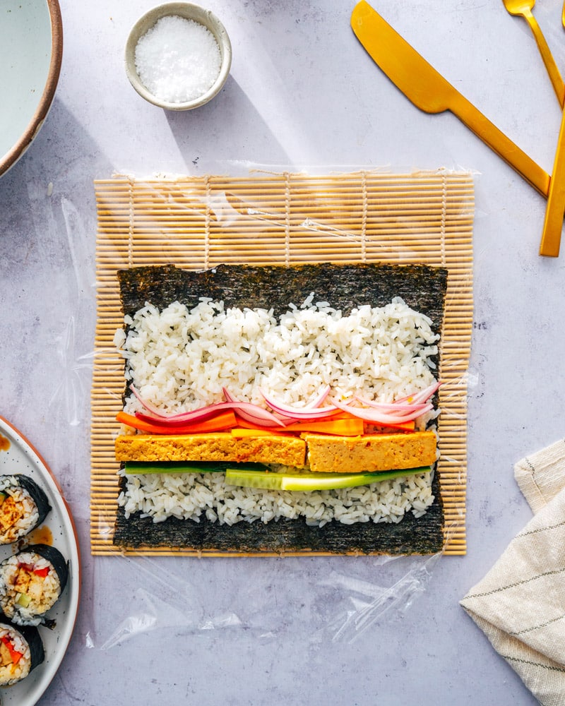 Rolling vegan sushi