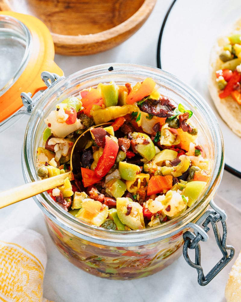 Olive Salad recipe in jar