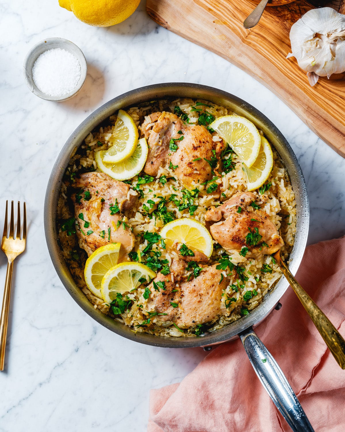 One pot chicken and rice with gremolata topping