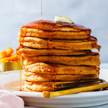 Sweet potato pancakes in stack