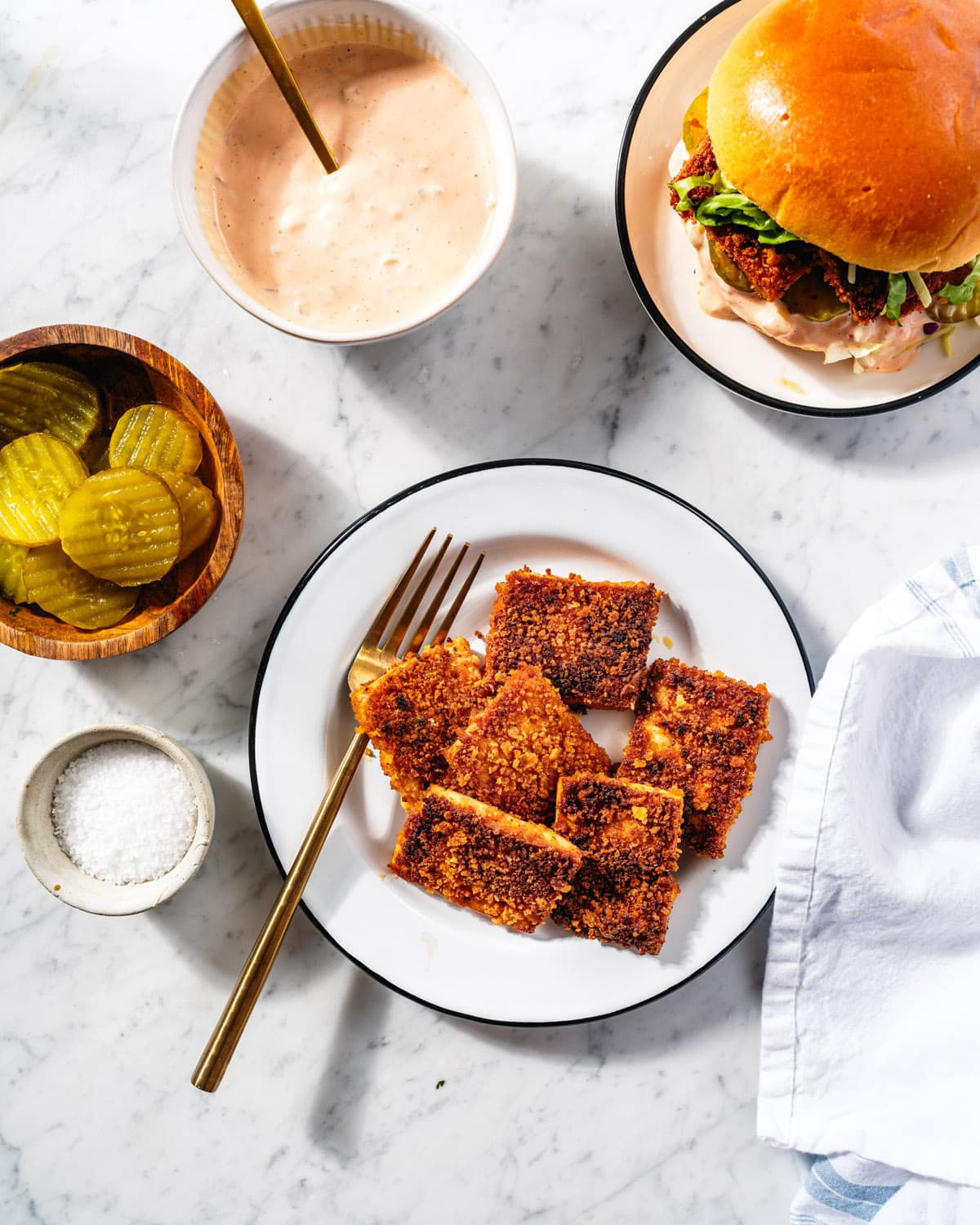 Breaded tofu on plate