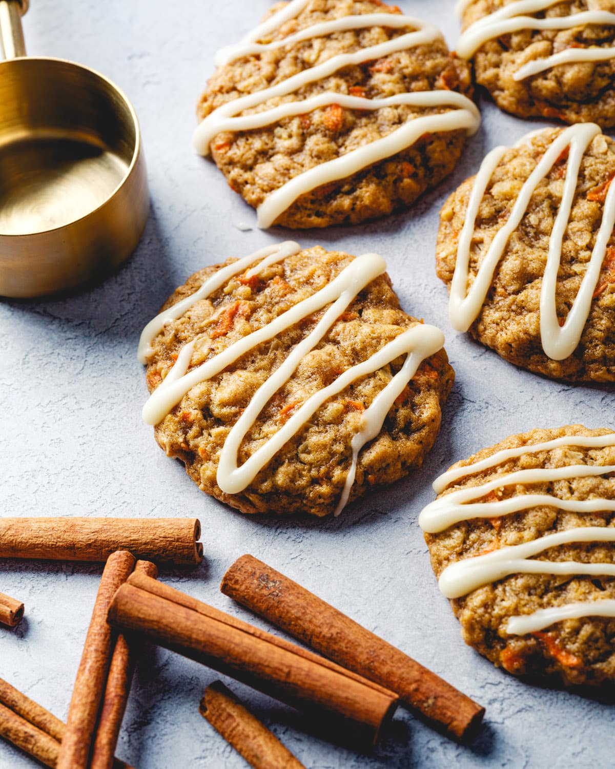 Carrot cake cookies with cinnamon and measuring cup