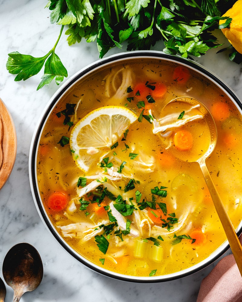 Lemon chicken orzo soup